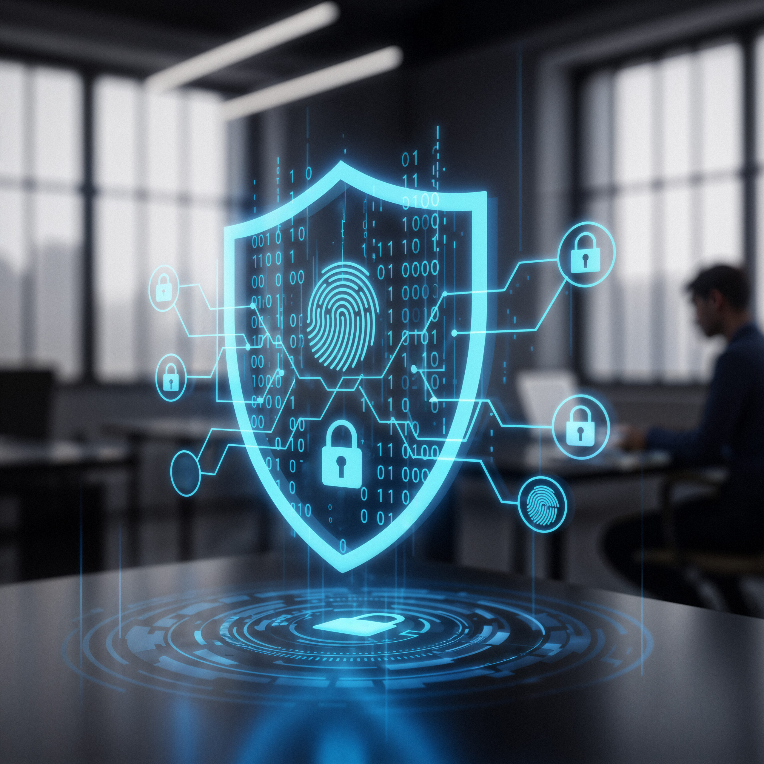 cybersecurity data protection concept futuristic shield lock